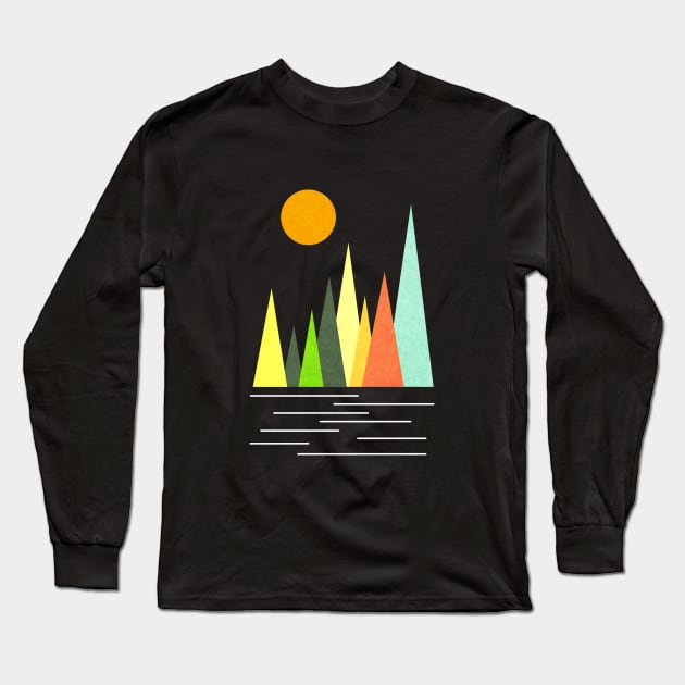 Minimalist Abstract Nature Art #31 Linear and Colorful Mountains Long Sleeve T-Shirt by Insightly Designs